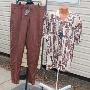 Steve Harvey 2 pc Linen Outfit - 3X Shirt / 40/34 Pant / Brown NWT